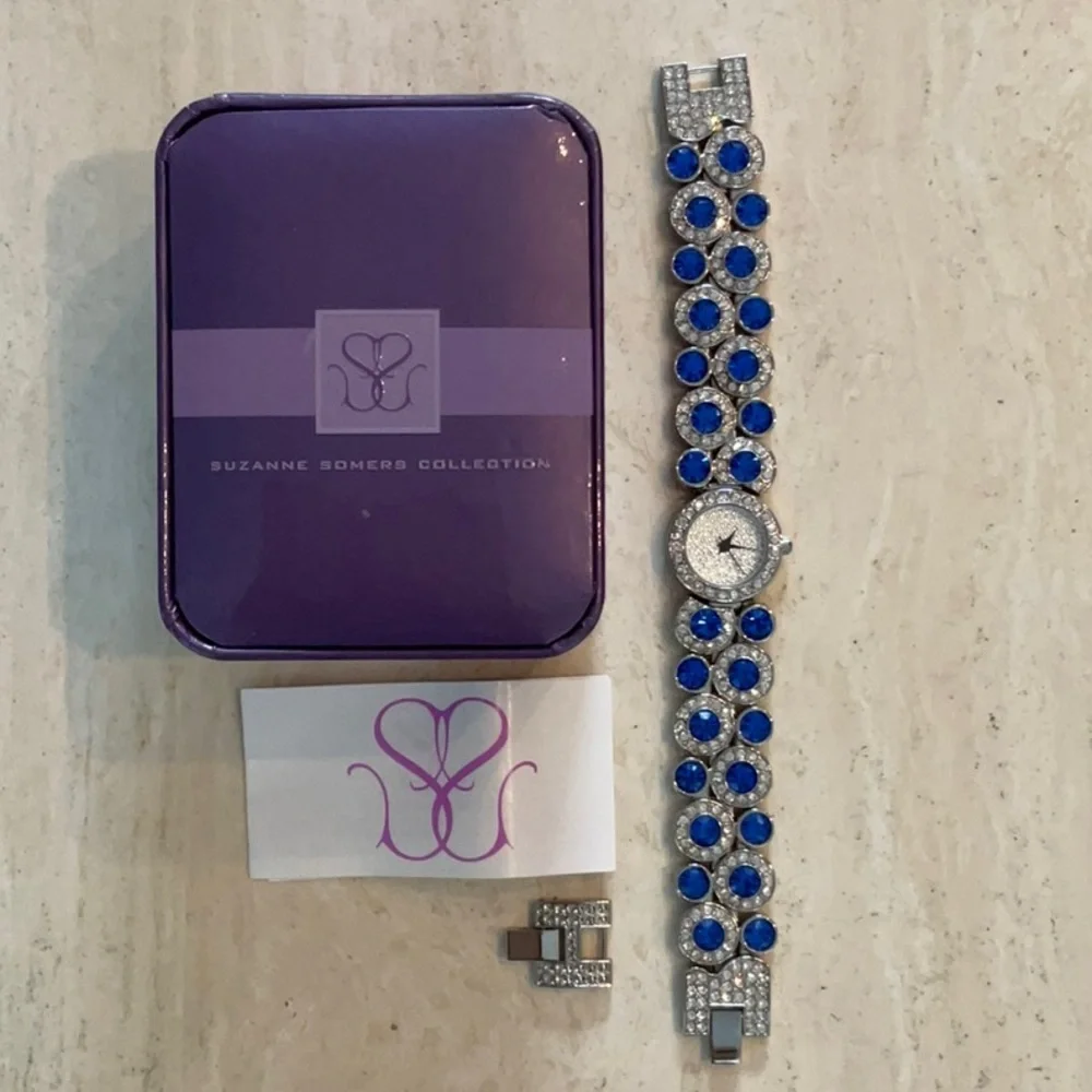 Swarovski Crystal Watch Suzanne Somers Simulated Diamonds & Sapphires Vintage